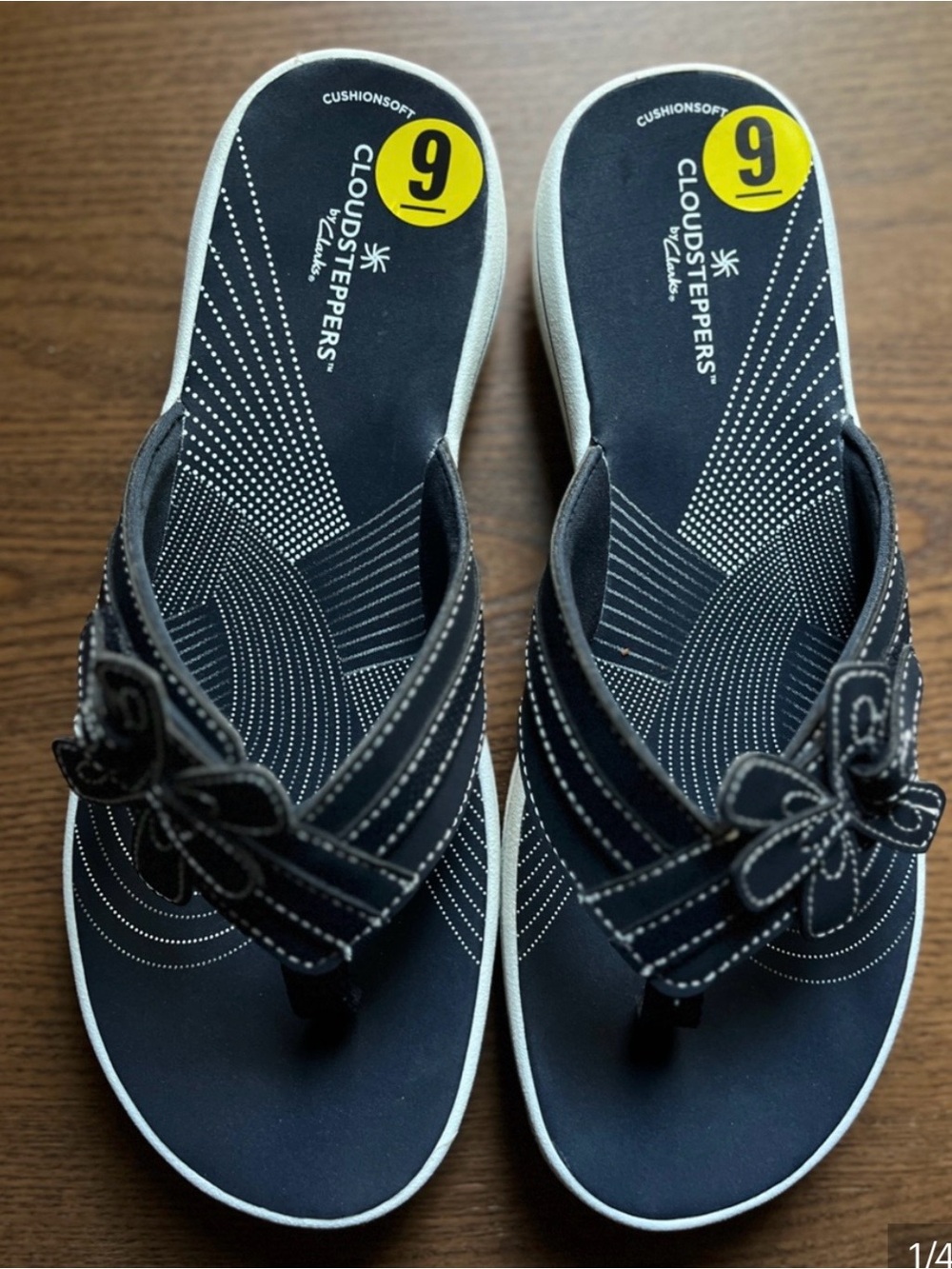 Clarks Navy Floral Accent Thong Sandals